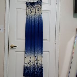 Vintage Blue & white tube top maxi dress